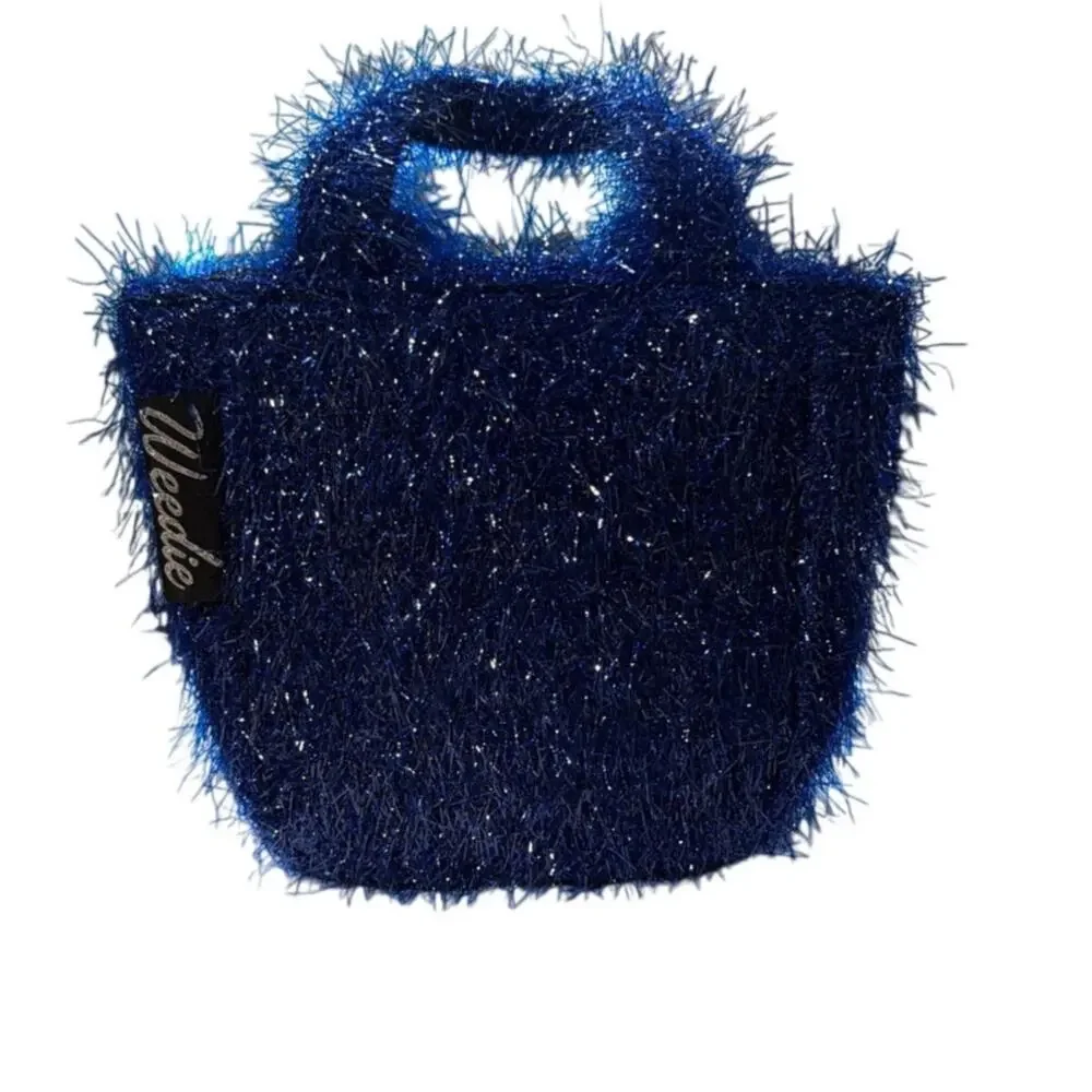 Edie Parker 'Weedie' Mini Grass Tinsel Handbag Metallic Blue New